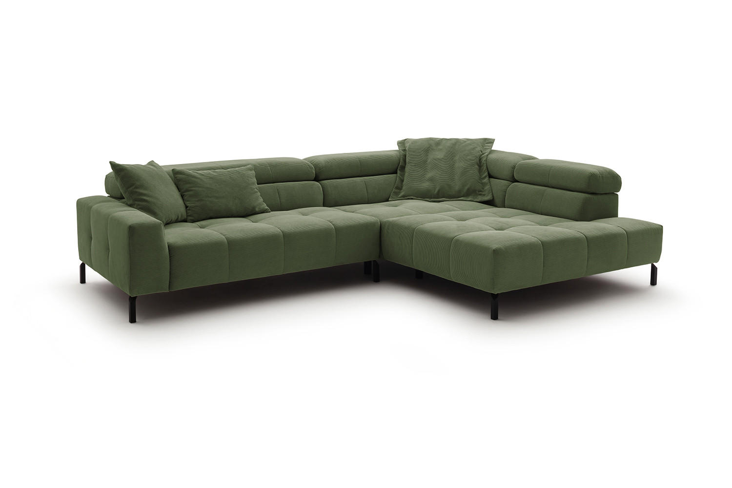 ECKSOFA MIT MOTORISCHEM SITZVORZUG OHIO Grün Cord - Schwarz/Grün, Textil/Metall (311/219cm) - KAWOLA