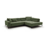 ECKSOFA MIT MOTORISCHEM SITZVORZUG OHIO Grün Cord - Schwarz/Grün, Textil/Metall (311/219cm) - KAWOLA