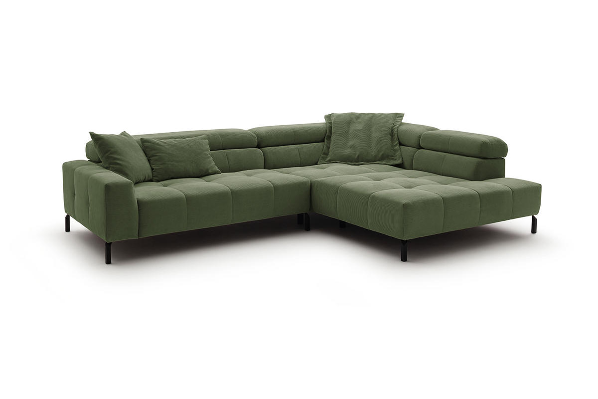 ECKSOFA MIT MOTORISCHEM SITZVORZUG OHIO Grün Cord - Schwarz/Grün, Textil/Metall (311/219cm) - KAWOLA