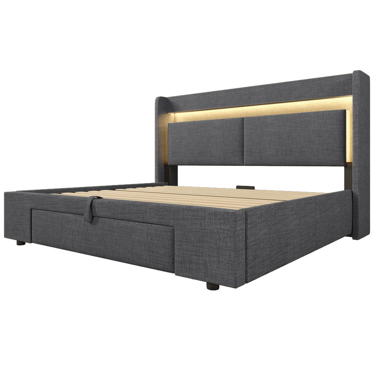 POLSTERBETT 140/200 cm Grau aus Leinen mit Stauraum - Grau, Textil (140/200cm) - OKMYHOME