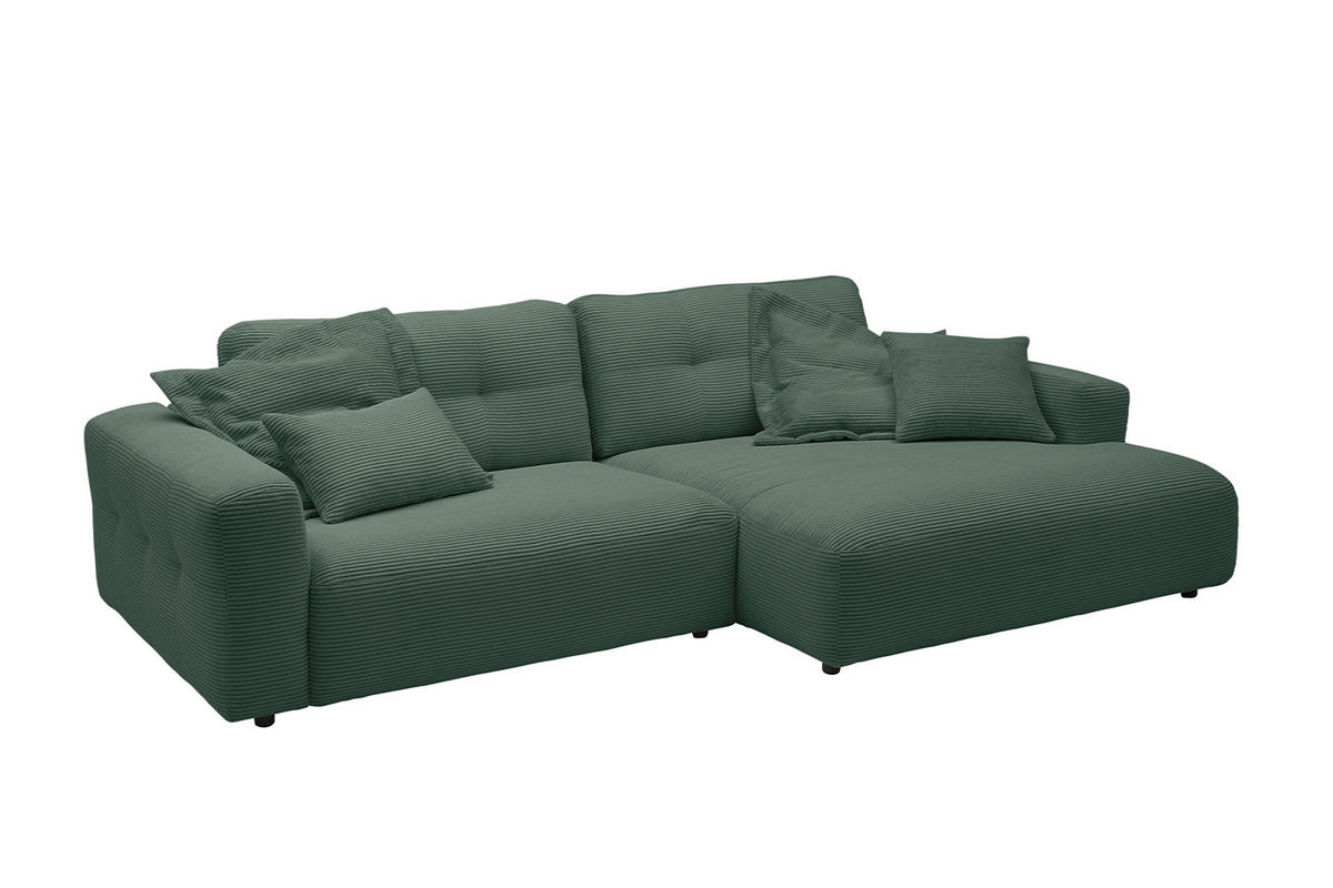 ECKSOFA XL MIKA Smaragdgrün Cord - Smaragdgrün/Schwarz, Kunststoff/Textil (296/167cm) - KAWOLA