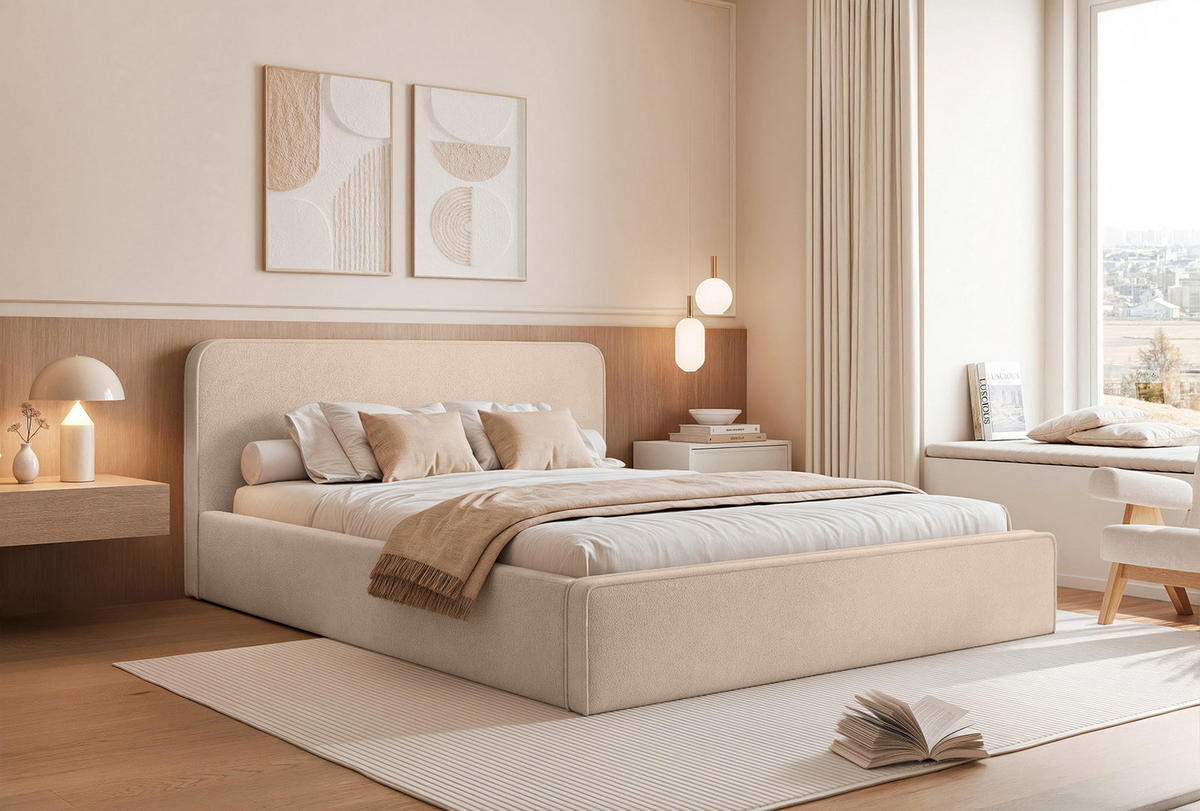 POLSTERBETT Monteli 160x200 cm, Sandbraun - Greige, Textil (160/200cm) - Fedve