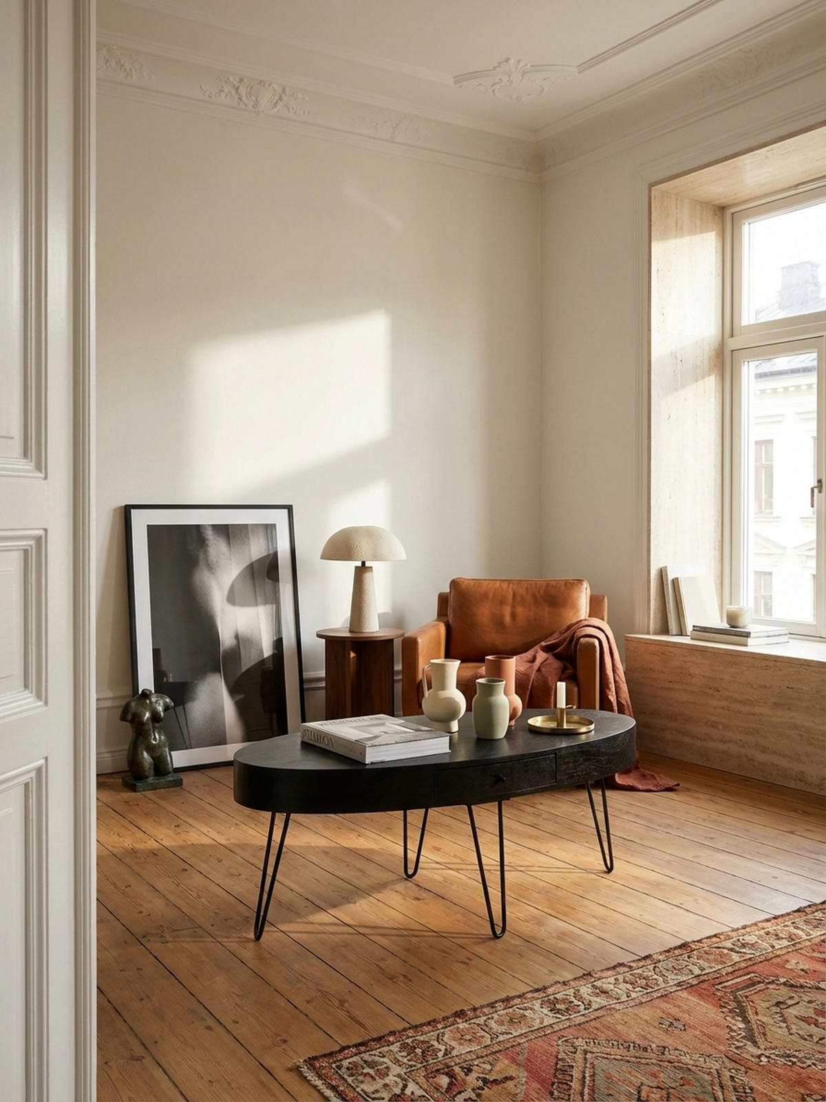 COUCHTISCH in Mango-Massivholz und Metall, 100x50x40 cm, Oval, mit Schublade, Stauraum und Haarnadelbeinen - Schwarz, Holz/Metall (50/100/40cm) - KADIMA DESIGN