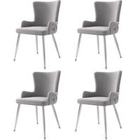 ESSZIMMERSTUHL 4er-Set Samt Grau mit Metallbeinen Silberfarben - Grau, Metall (47/85/49.1cm) - Meubliv
