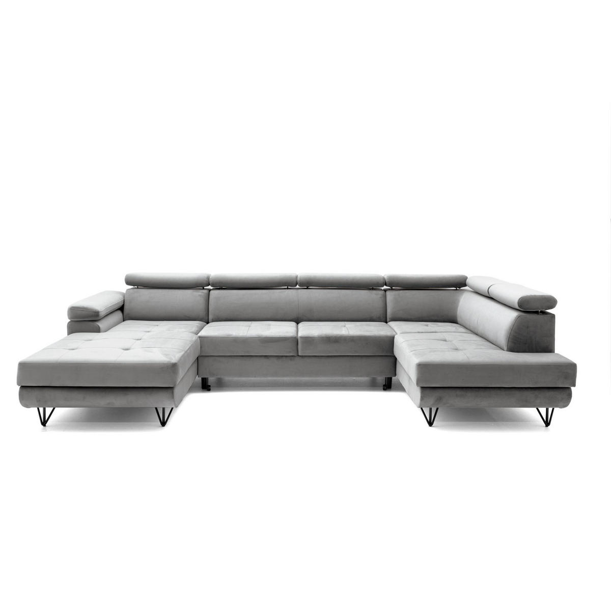 ECKSOFA U-Form JUNIOR U Rechts mit Schlaffunktion 128x254 Velours Grau - Schwarz/Grau, Holz/Textil (184/90/323cm) - Muffo