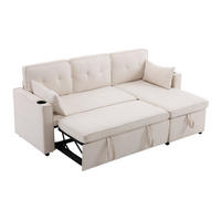 SCHLAFSOFA aus Baumwoll-Leinen mit Stauraum & Getränkehaltern, 211/130/86 cm, Beige - Beige, Textil (130/86/211cm) - Redom
