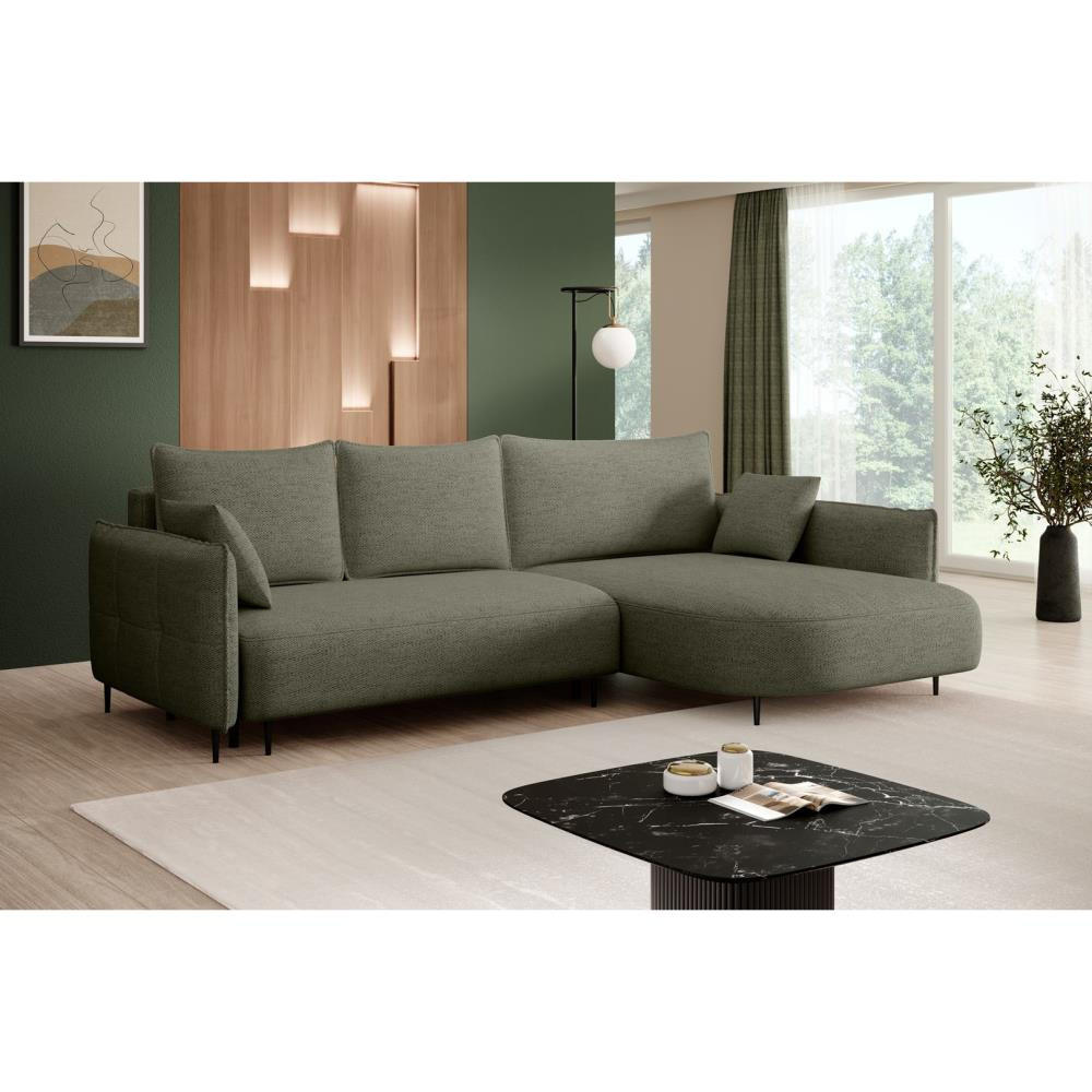 ECKSCHLAFSOFA Sycylia rechts grün - Schwarz/Grün, Textil (244/165cm) - Beautysofa