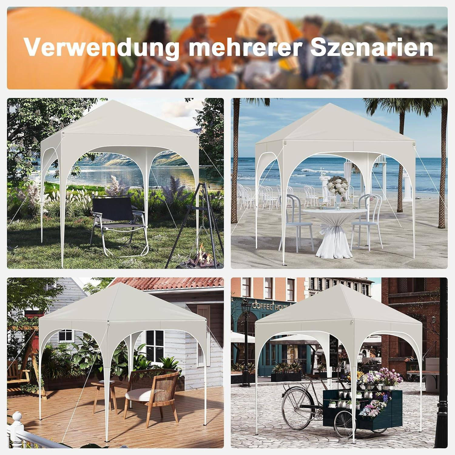 PAVILLON 2x2m mit 4 abnehmbaren Wänden, 3-stufig Höhenverstellbar - Beige, Metall (200/240/200cm) - Woltu