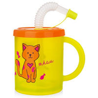 KINDERBECHER KATZE MIT STROHHALM, Kunststoff, gelb, 260 ml - Gelb, Kunststoff (0.26L) - Orion 