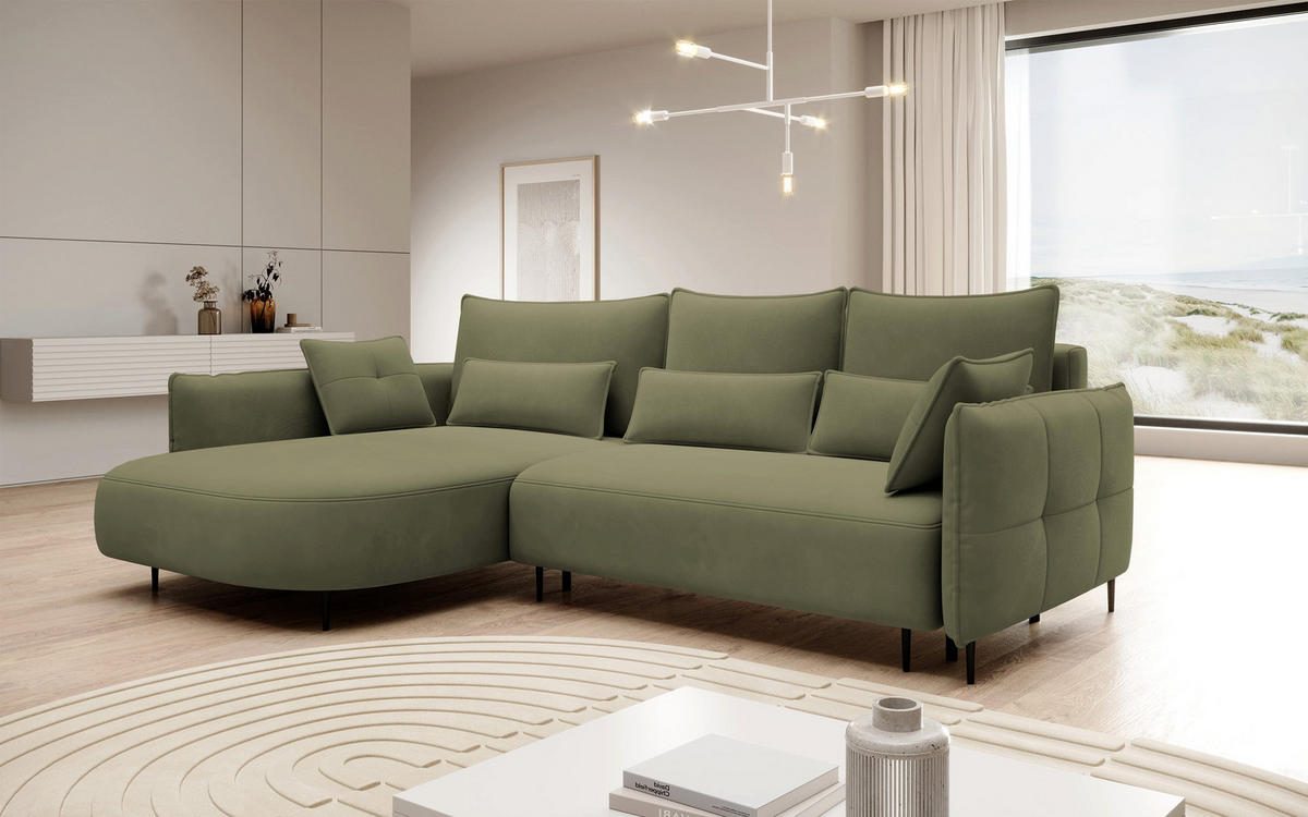 ECKSOFA Oblivio Olivgrün Velours - Schwarz/Olivgrün, Textil/Metall (285/200cm) - Selsey