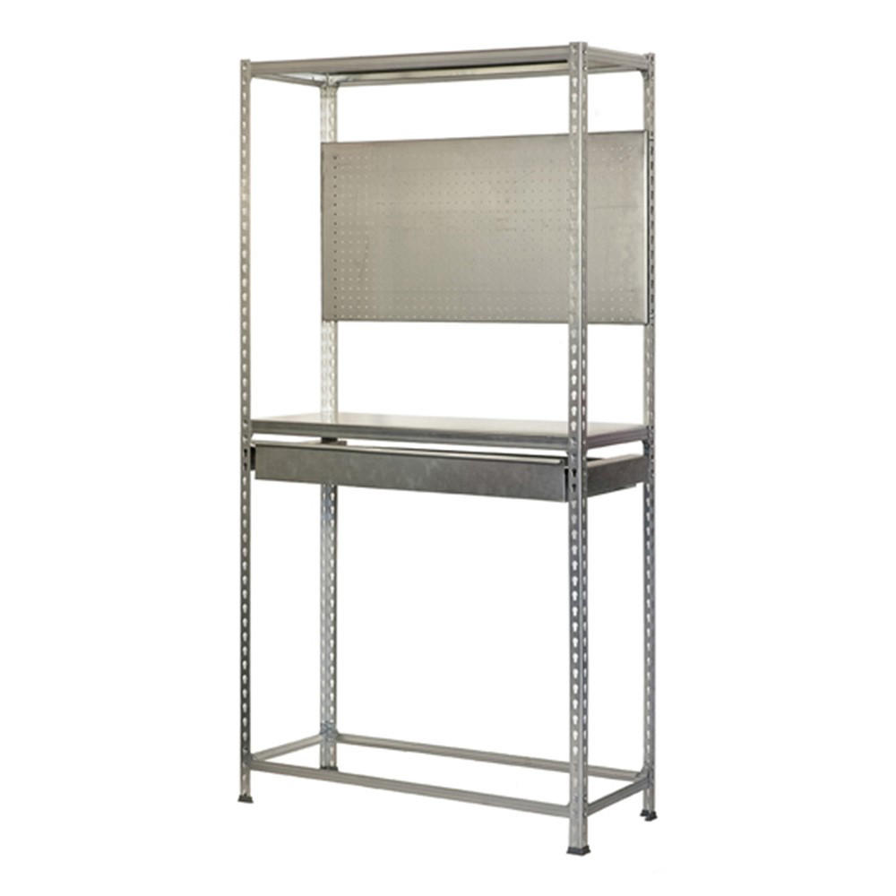 REIFENREGAL mit Arbeitsfläche und Schubfach Metal Shark NO.5 HxBxT 200 x 120 x 40 cm 6 Reifen Verzinkt - Silberfarben, Metall (120/200/40cm) - PROREGAL