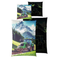 KINDERBETTWÄSCHE 135x200 cm Traktor Schlepper aus 100% Baumwolle - Leuchtet um Dunkeln - Grün, Textil (135/200cm) - Carpe Sonno
