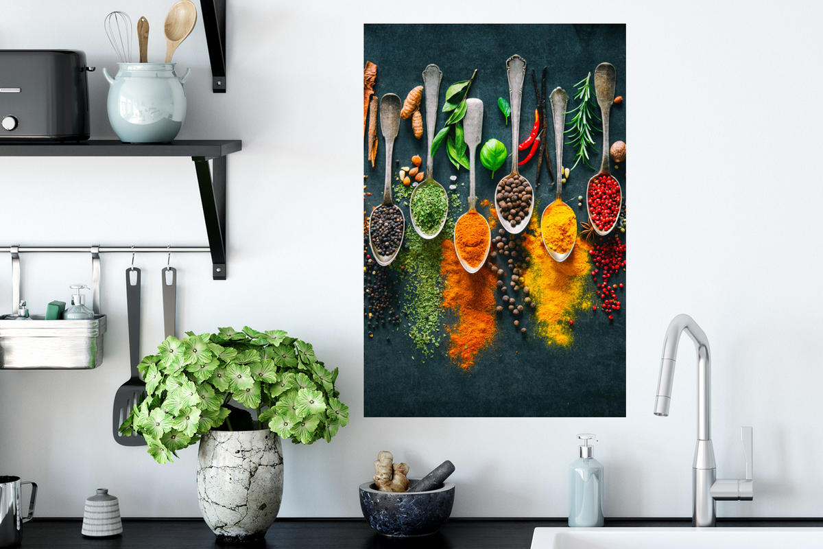 WANDTATTOO Kräuter - Gewürze - Löffel 40x60 cm - Currygelb, Kunststoff (40/60/0.1cm) - MuchoWow