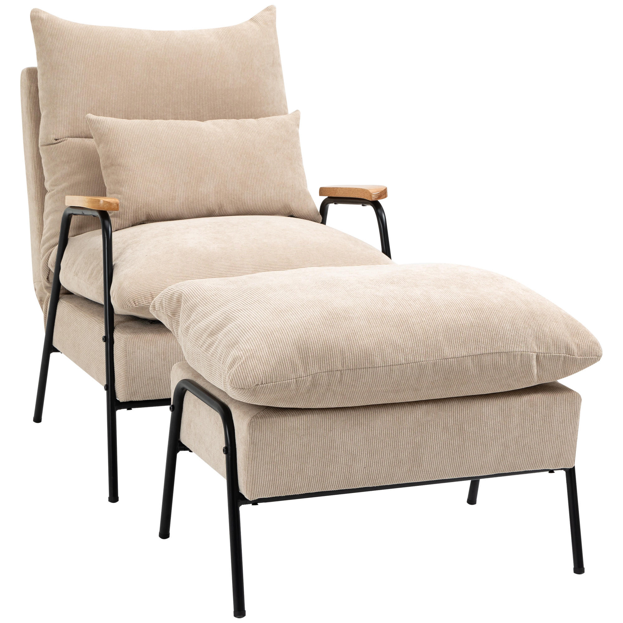 RELAXSESSEL mit Hocker, Liegefunktion, Beige - Beige, Kunststoff (68/88/91.5cm) - HOMCOM