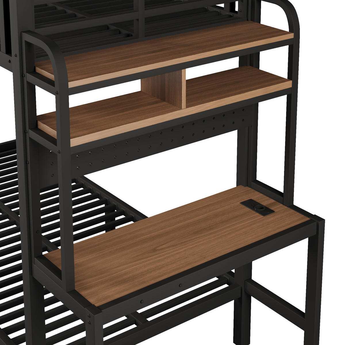ETAGENBETT 90/200 cm in Schwarz mit Schreibtisch, Ablage, LED und USB - Schwarz, Holzwerkstoff/Metall (90/200cm) - STILVORA