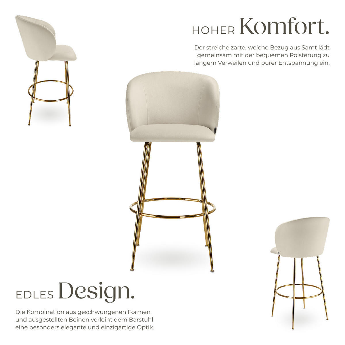 BARSTUHL Luana,51 x 60 x 106 cm, Belastbarkeit 120 kg,creme/gold - Goldfarben/Creme, Kunststoff (51/106/60cm) - tectake