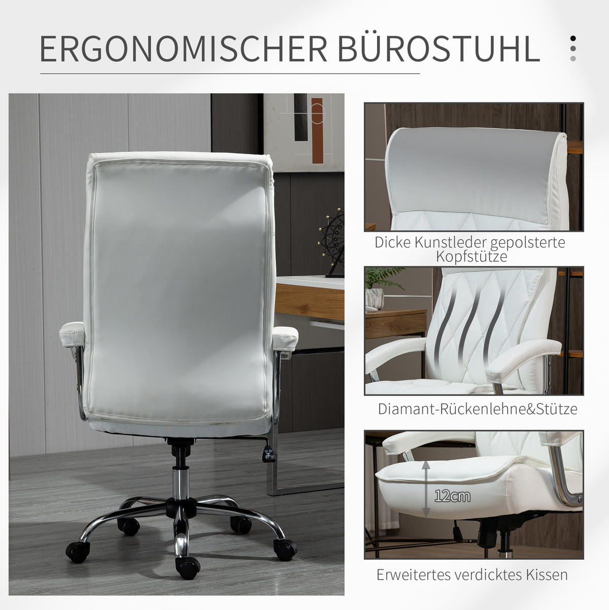 BÜROSTUHL höhenverstellbar Kunstleder Weiß - Weiß, Metall (69/121/66cm) - Meubliv