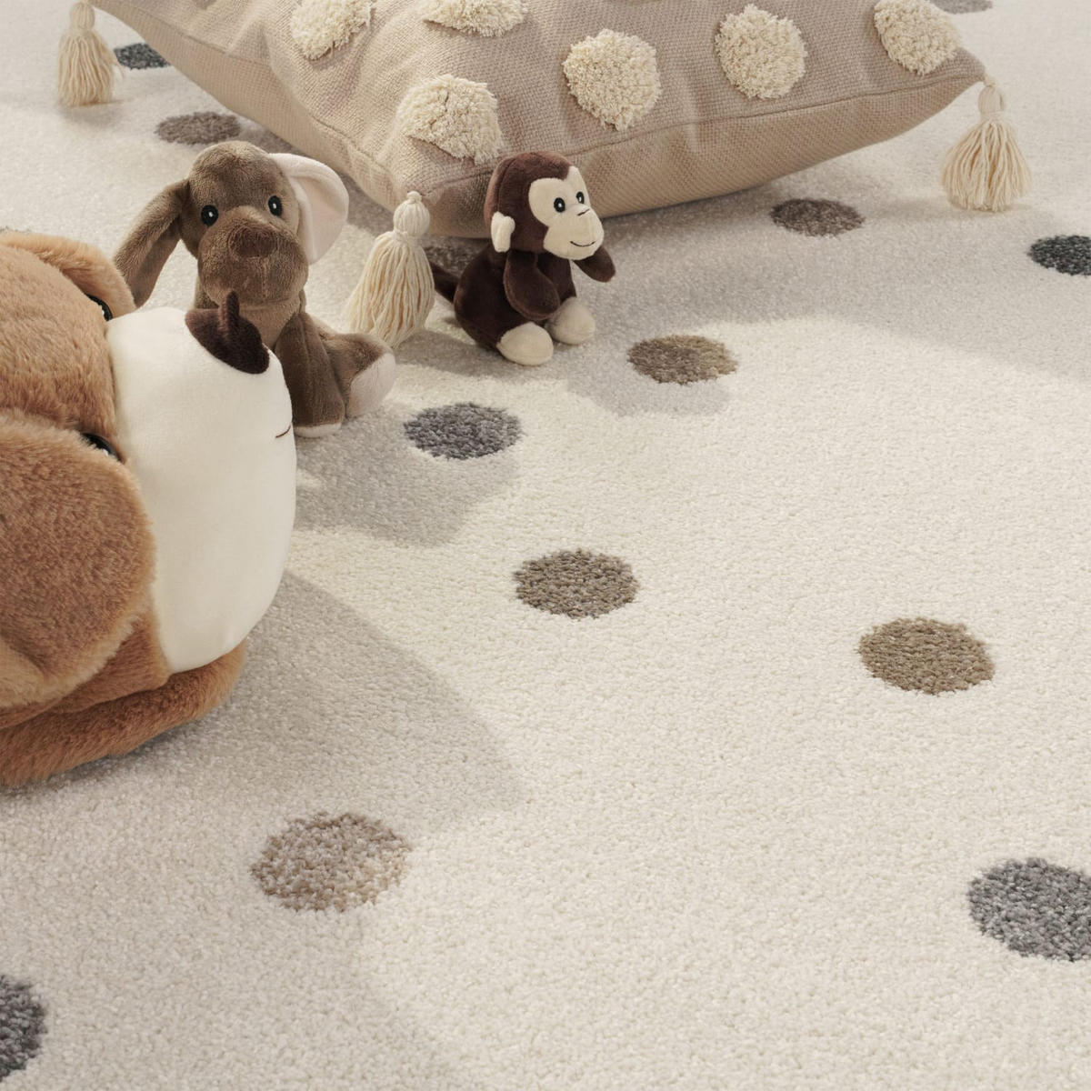 KINDERTEPPICH Punkte Kinderzimmer schmutzabweisend Beige Rechteckig 120x160 - Beige, Textil (120/160cm) - KADIMA DESIGN