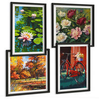 BILDER SET 4er Set - 50x50 cm & 40x60 cm Schwarzer Rahmen - Seerosen, Fahrradblumen - Schwarz, Kunststoff (50/50cm) - TULUP