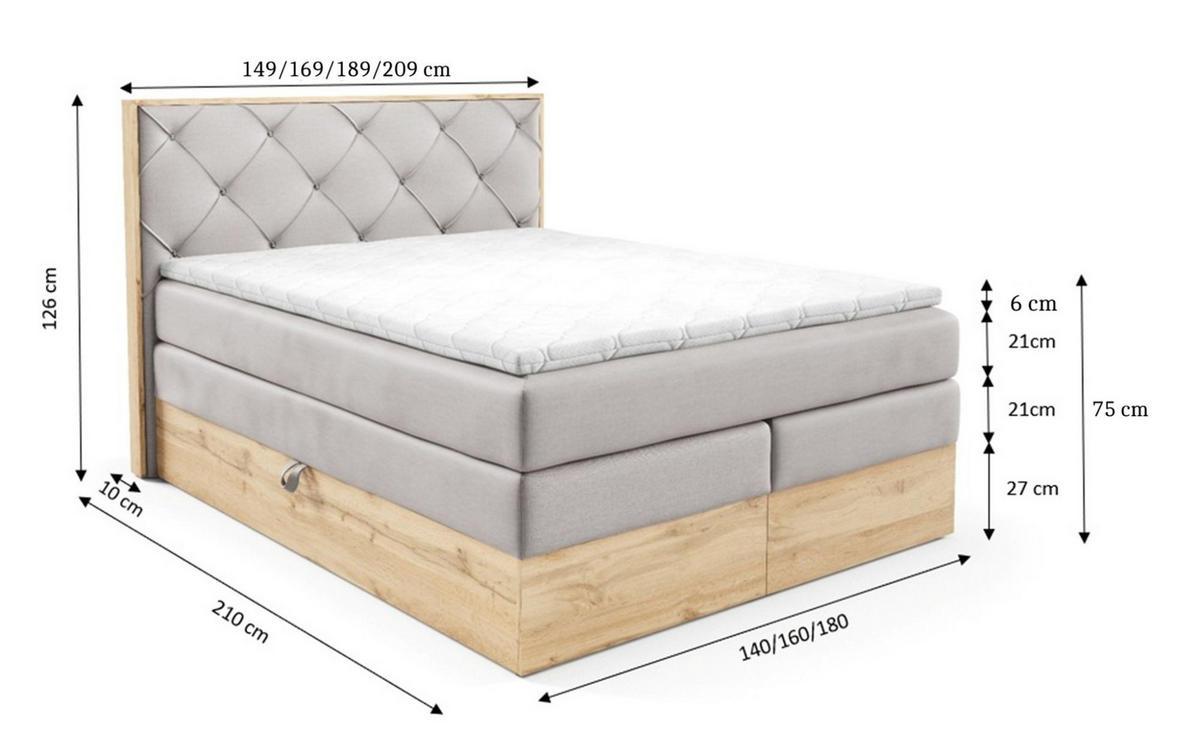BOXSPRINGBETT Navel - Beige, Holzwerkstoff/Textil (140/200cm) - Fun Möbel