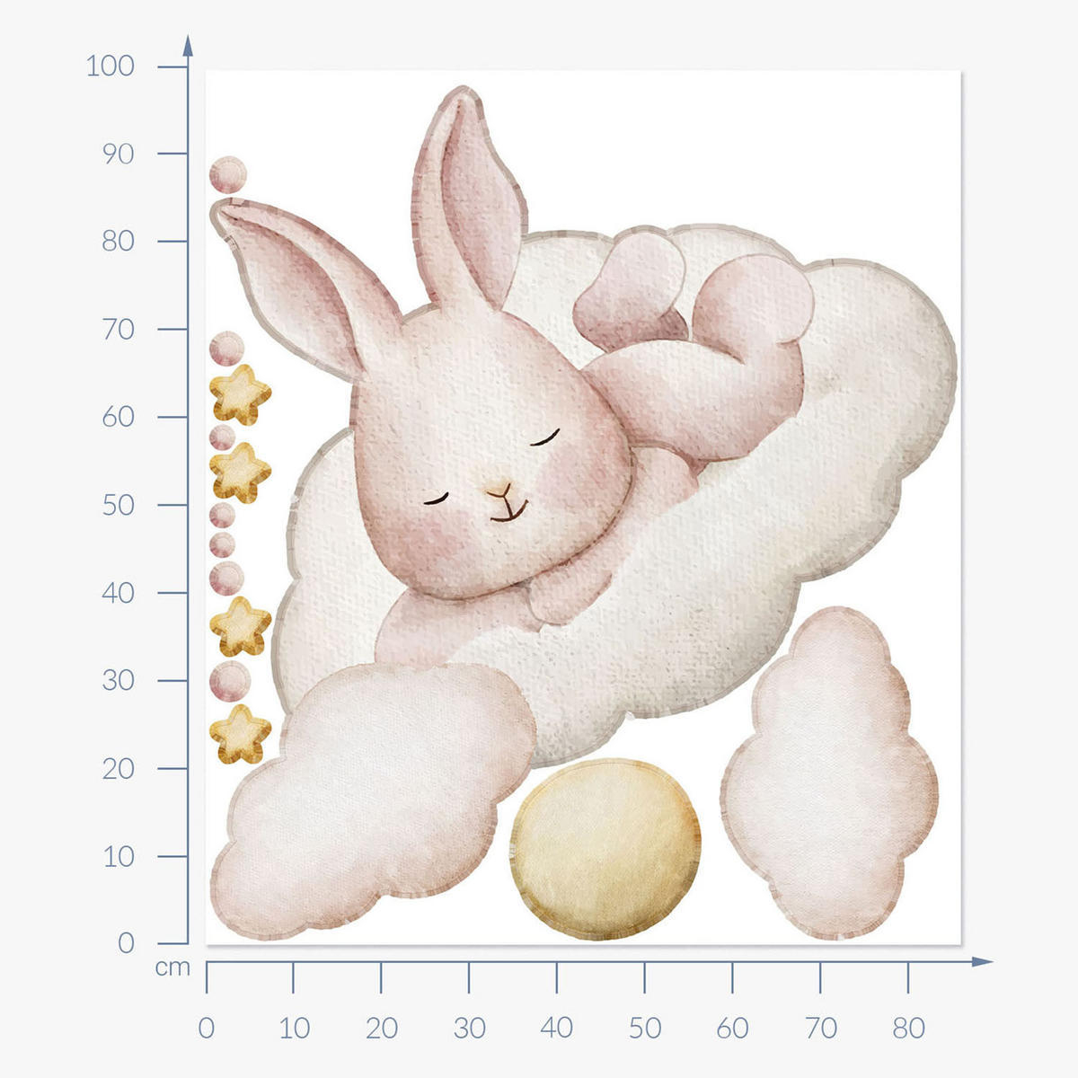WANDAUFKLEBER 100x86cm - Ein Häschen auf den Wolken - Multicolor, Kunststoff (100/86/0.1cm) - Wallfluent