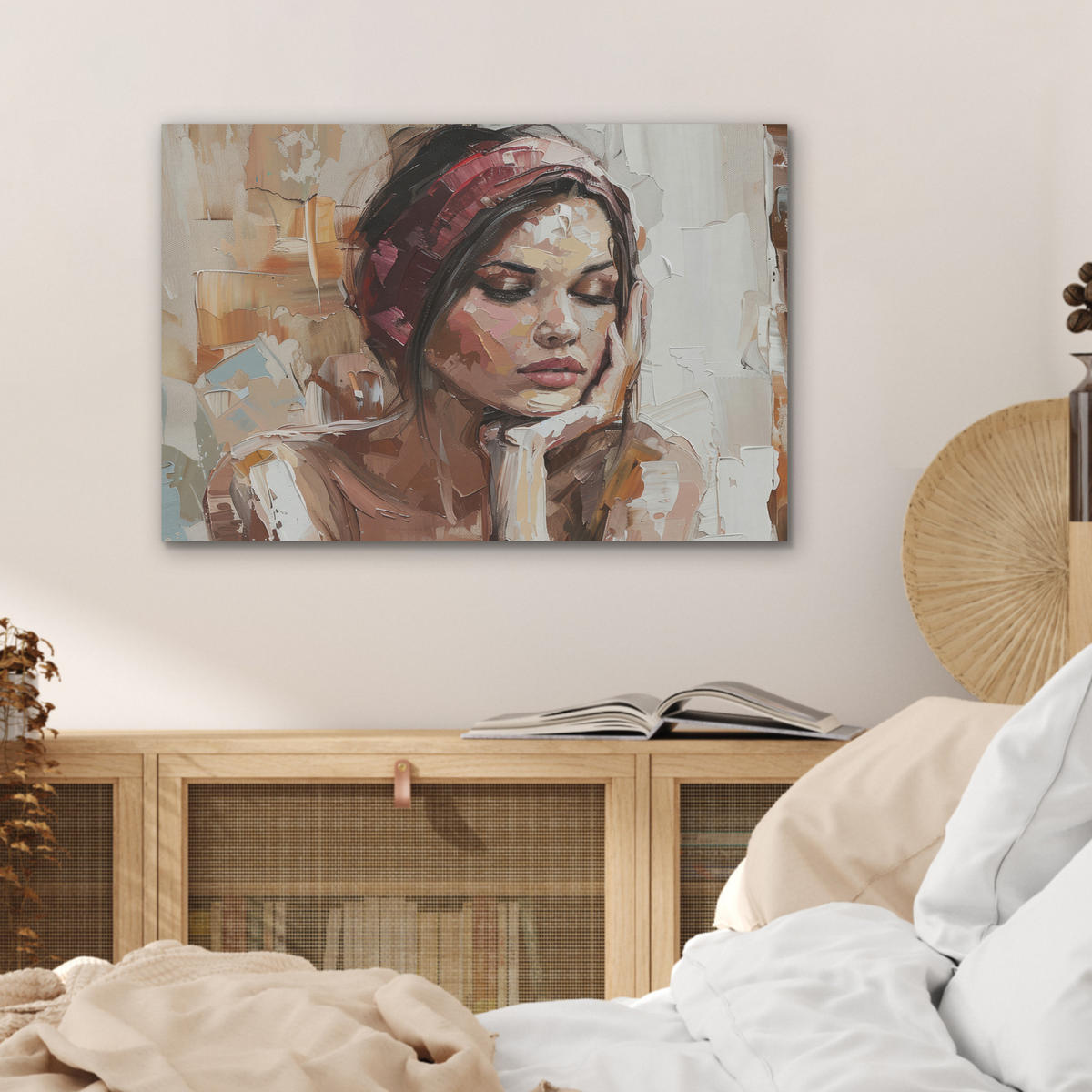 AKUSTIKBILD Frau - Lackierung - Porträt - Modern Wanddeko 70x50 cm - Altrosa, Kunststoff (70/50/0.9cm) - MuchoWow