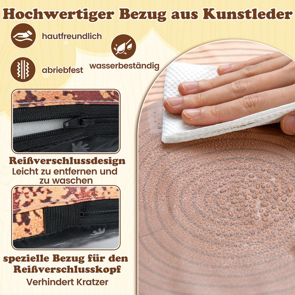 KINDERSITZGRUPPE aus Holz mit Muster braun(3-tlg) - Braun, Leder (38/25/38cm) - COSTWAY