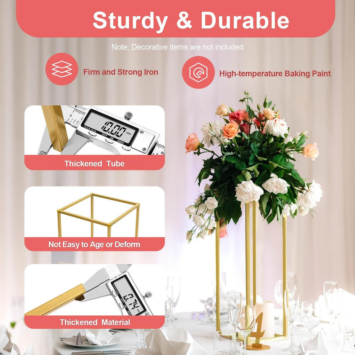 PFLANZENREGAL 10 Stück Gold 23,62 Zoll, 22 lbs pro Ständer, für Hochzeit, Party, Event - Goldfarben, Metall (24/60/24cm) - Kaket