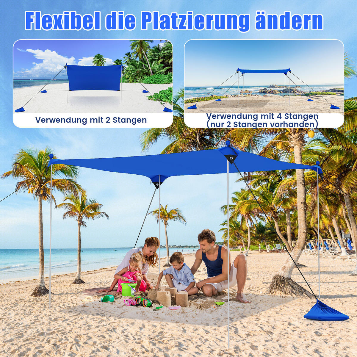 STRANDZELT Blau - Blau, Kunststoff (300/300cm) - COSTWAY