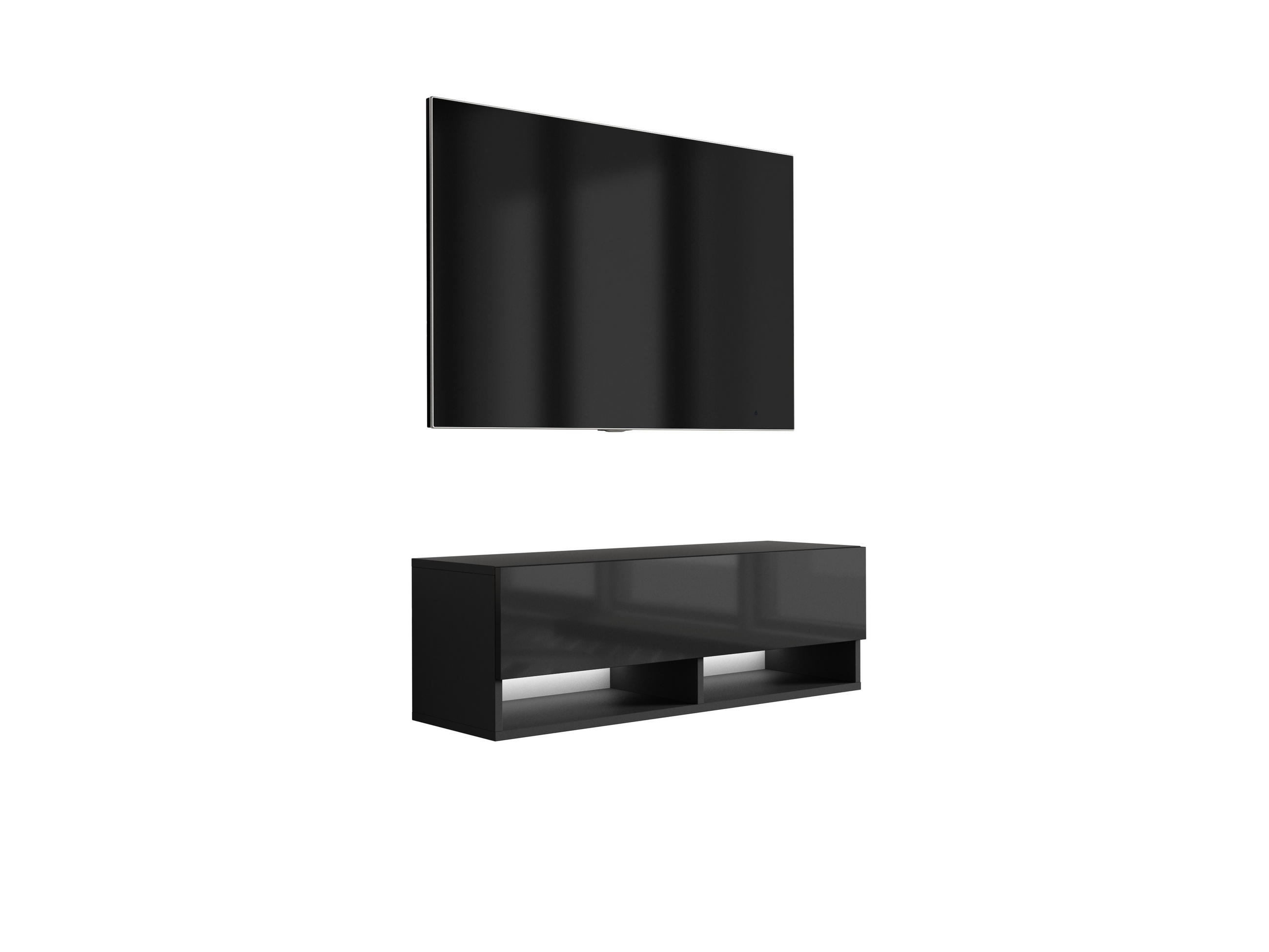 TV-LOWBOARD 100 cm Mattschwarz / Hochglanzschwarz, weiße LED, 100 × 32 × 34 cm - Schwarz, Holzwerkstoff (100/33.6/32cm) - 3XE LIVING