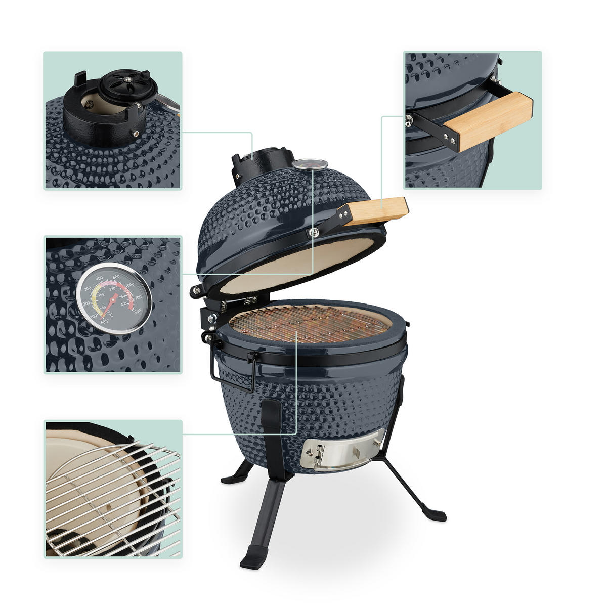 KAMADO-GRILL - Grau, Keramik/Metall (34/56.5cm) - Relaxdays
