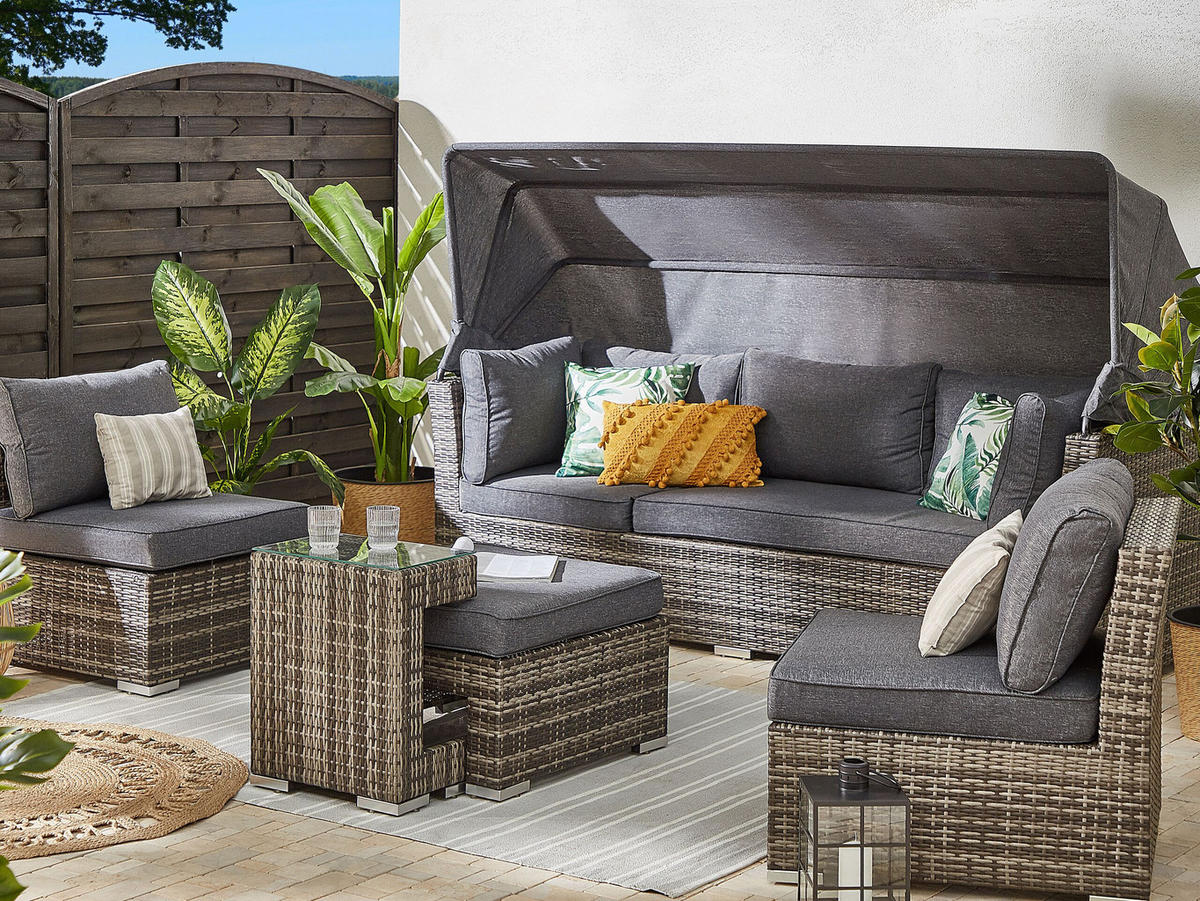 LOUNGE SET 6-Sitzer Dunkelbraun modular Corte - Dunkelbraun, Kunststoff - Beliani