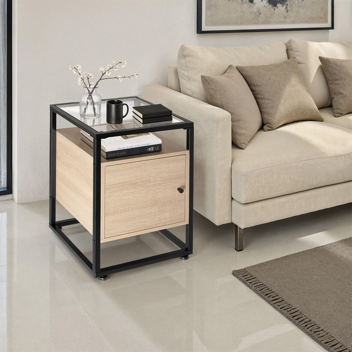 NACHTSCHRANK Dudley, 40 x 43 x 60,5 cm, Industrial Holz hell, Eiche Sonoma - Naturfarben, Holzwerkstoff (40/60.5/43cm) - tectake