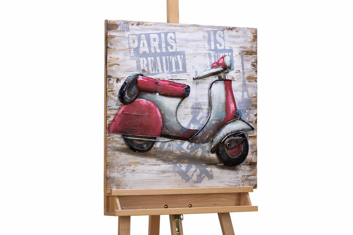HOLZBILD Rot 60/60 cm - Rot/Silberfarben, Holz/Metall (2.34/60cm) - KUNSTLOFT