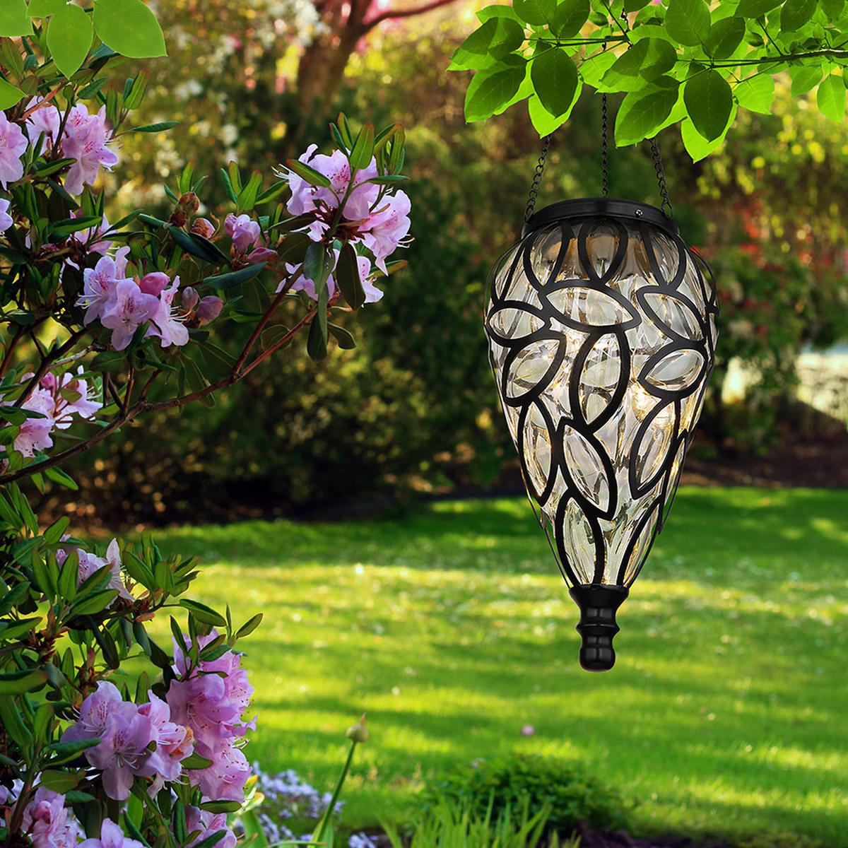 LED HÄNGELEUCHTE Solar Schwarz - Schwarz, Metall (13.5/13.5/50cm) - Globo Lighting