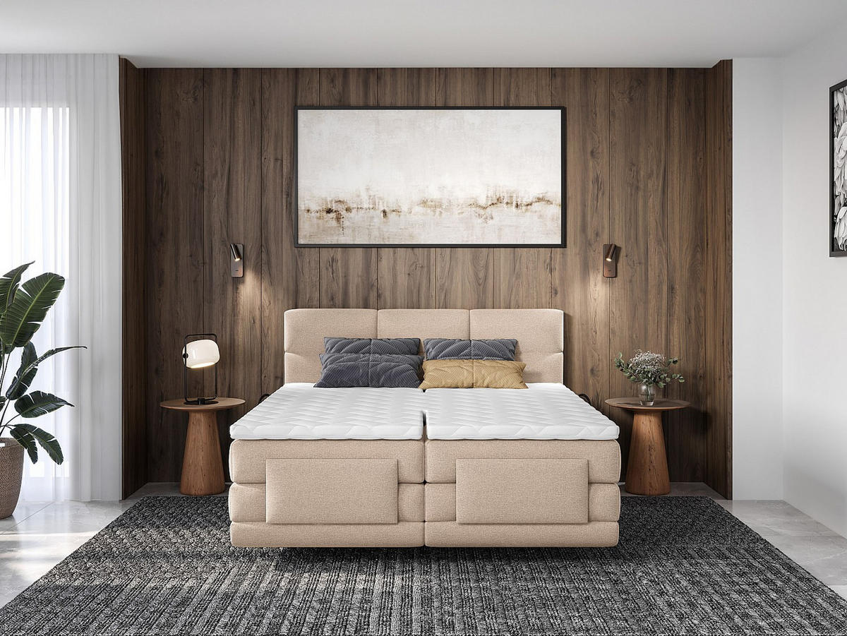 BOXSPRINGBETT - 2 Personen - stoff - beige Lodi - Beige, Textil (90/200cm) - Vente-Unique