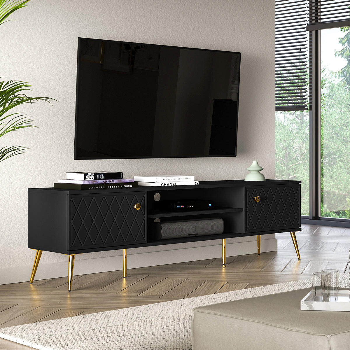 TV-MÖBEL Manoé Schwarz - Schwarz, Holzwerkstoff (160/49/40cm) - Petits-meubles