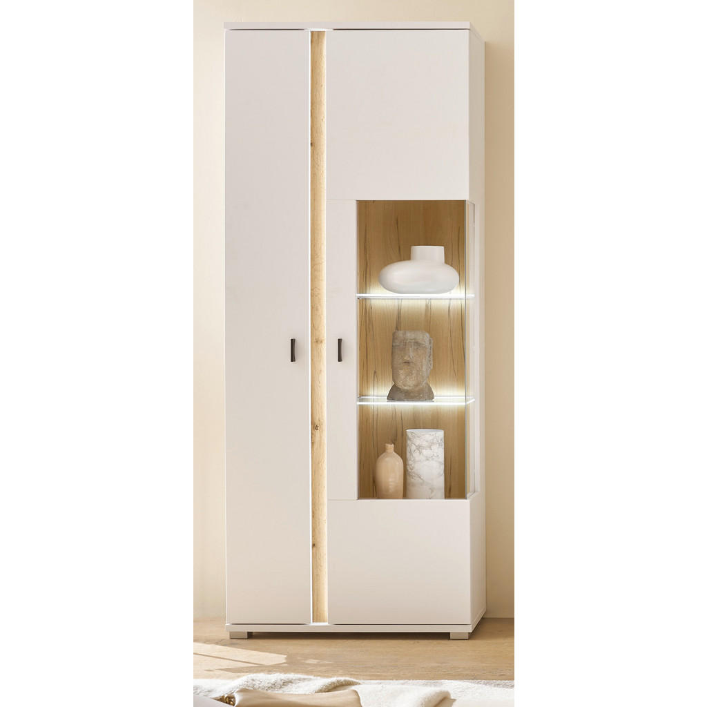 Thumbnail - Furn.Design Vitrine, Weiß, Eiche Wotan, Metall, Nachbildung,Eiche, Uni, Holz Optik, 6 Fächer, Rechteckig, 80x200x35 cm, ...