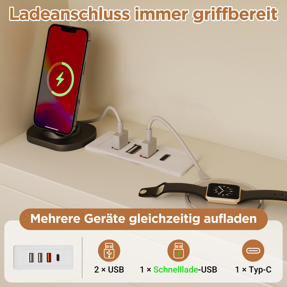 BETT 90x200 cm Weiß Multifunktions mit LED & USB - Weiß, Holzwerkstoff (90/200cm) - Urban Meuble