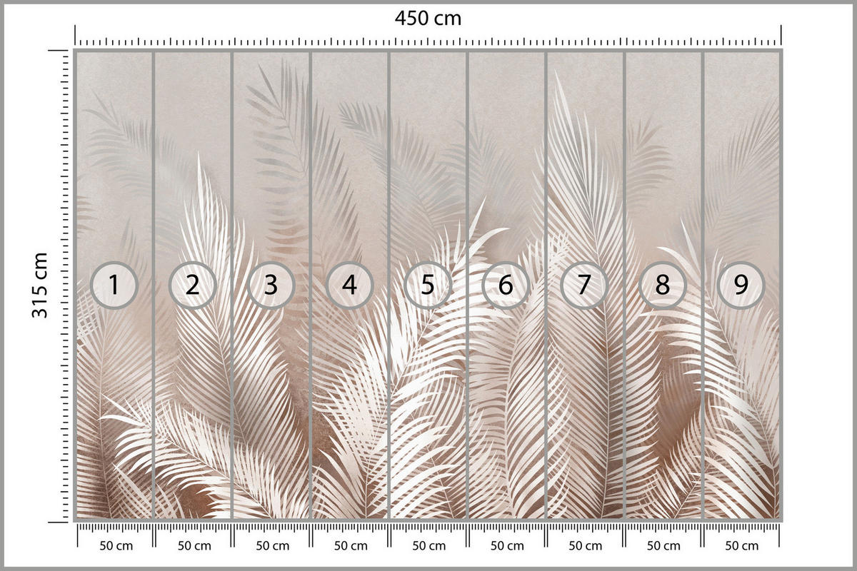 FOTOTAPETE Palmenblätter tropische Pflanzen 450x315cm - Beige/Grau, Papier (450/315cm) - Muralo