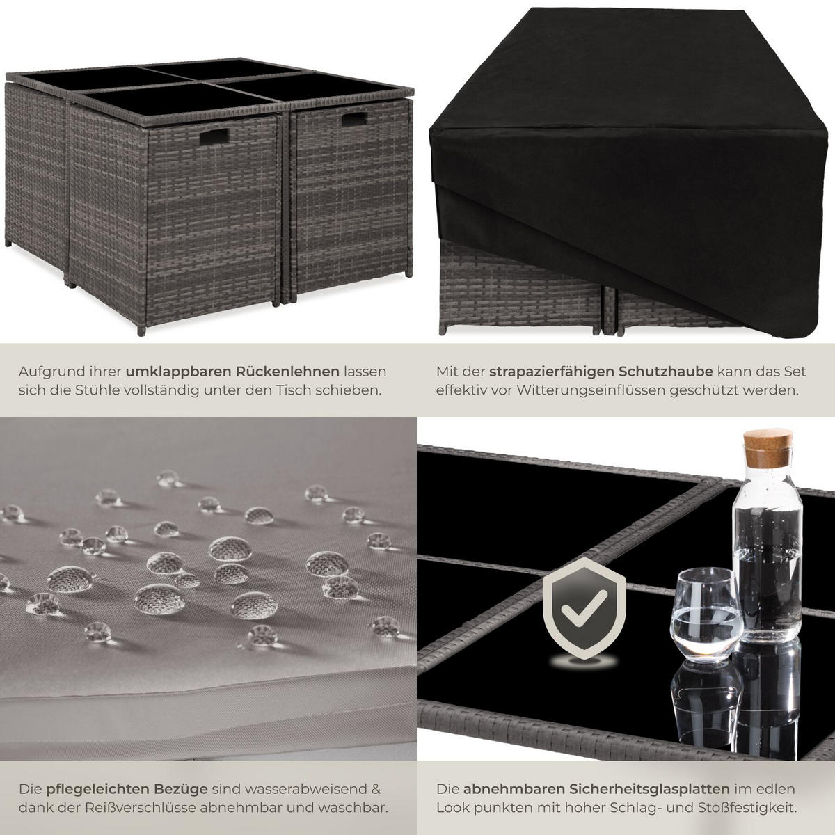 RATTAN SITZGRUPPE Bilbao, zusammenschiebbar, inklusive Schutzhülle, grau - Grau, Kunststoff - tectake