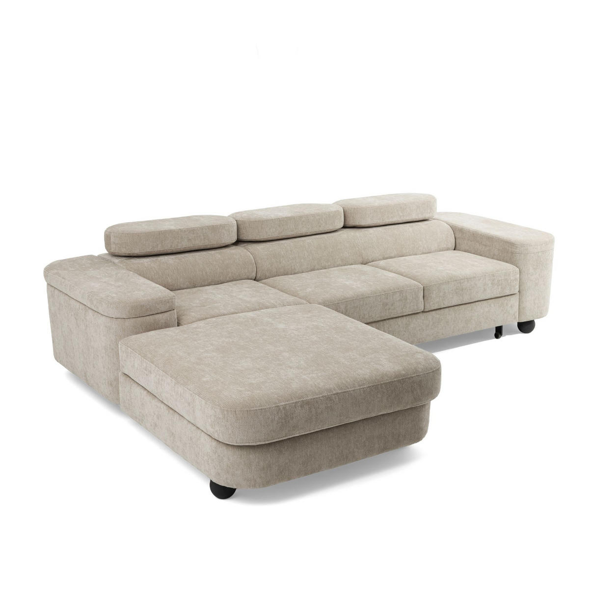 ECKSOFA LOVE L Links mit Schlaffunktion 124x210 Chenille Beige - Beige/Schwarz, Holz/Textil (205/284cm) - Muffo