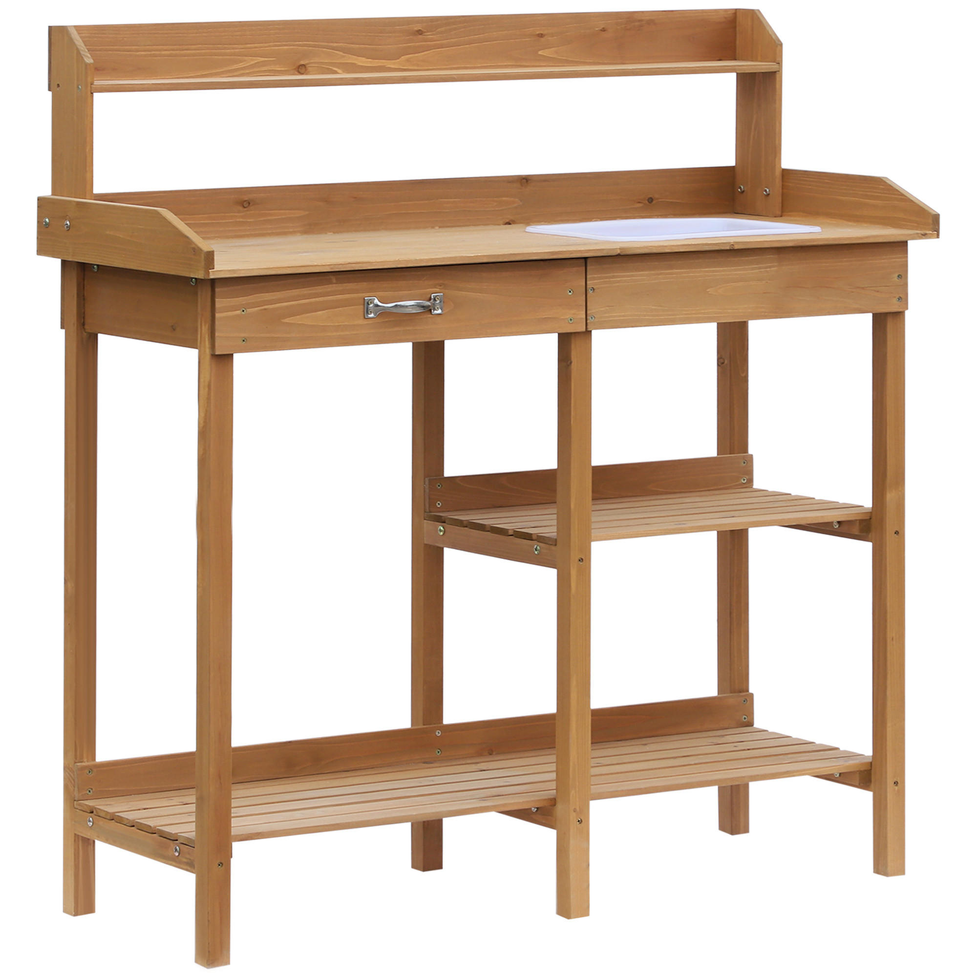 PFLANZTISCH Gärtnertisch Blumentisch mit Wanne Garten, Tannenholz, Natur - Fichtefarben, Holz (117/45/121cm) - Outsunny