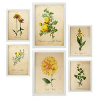 POSTER Set Mit 6 Gelbe Blumen Vollfarbige Natur Und Botanikdrucke Mit Blumenmotiven Im Vintage Papier Stil Innenarchitektur A3 & A4 Weißer Rahmen - Weiß, Papier (29/3cm) - Nacnic