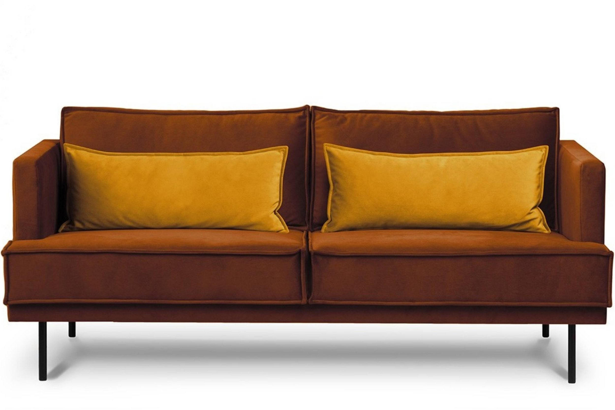 3-SITZER-SOFA GANZO 2 Kissen inklusive, Velours-Stoff, orange - Schwarz/Orange, Textil/Metall (193/84/92cm) - KONSIMO®