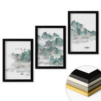 WANDBILDER 3er-Set - 20x30 cm Schwarzer Rahmen - Berge, Wolken, Vögel, Boot, Japandi - Schwarz, Kunststoff (20/30cm) - ArtPrintCave