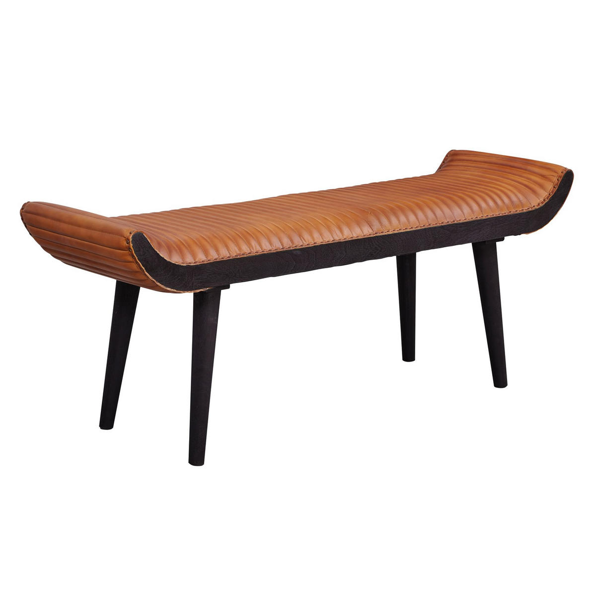 SITZBANK – Echtleder, 125x51x38 cm, Nietenrand, Massivholzbeine - Schwarz/Braun, Mangoholz/Leder (125/51/38cm) - KADIMA DESIGN
