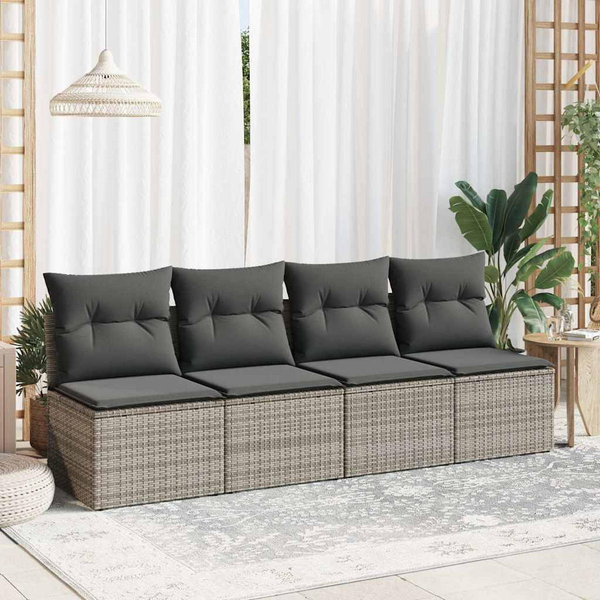 GARTEN-SOFAGARNITUR 2-TLG. Mit Kissen Grau Poly Rattan Akazie - Grau, Kunststoff - vidaXL