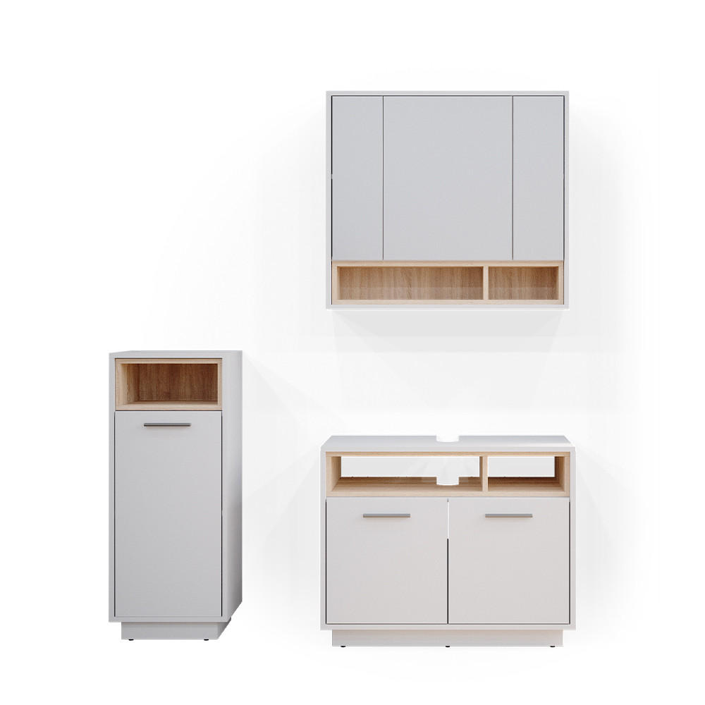 BADMÖBEL-SET Beatrice Weiß 3 Teile - Weiß/Sonoma Eiche, Holzwerkstoff (80/64/40cm) - Vicco