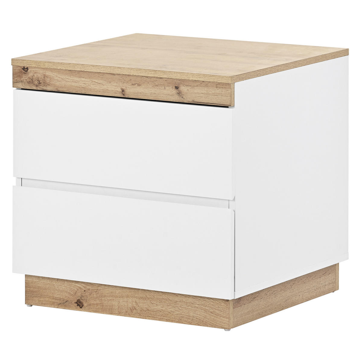 NACHTTISCH aus E1-Spanplatte mit 2 Schubladen, ca. Maße siehe Bild, 40/55/55 cm, Weiß/Eicheoptik - Weiß, Holzwerkstoff (40/55/55cm) - Redom